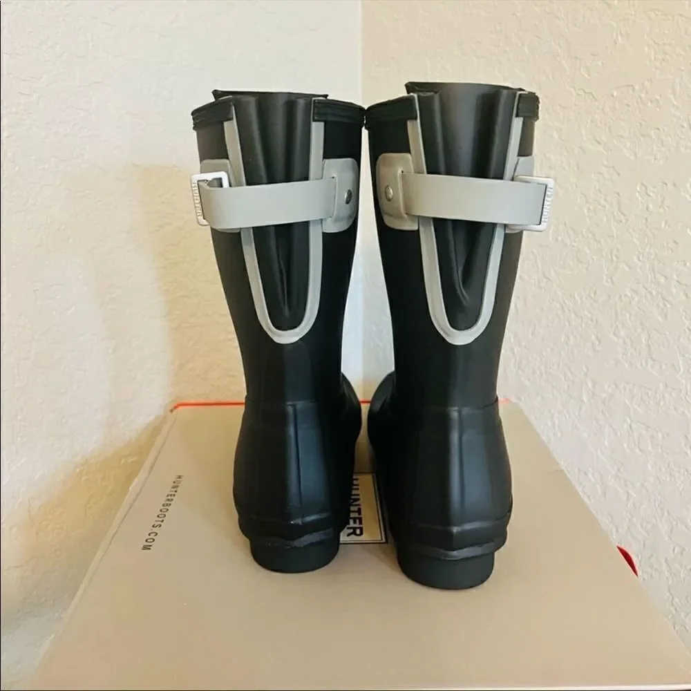HUNTER Original Short Back Adjustable Rain Boot, BLACK GRAY Size 8 9 10 & 11 NWT